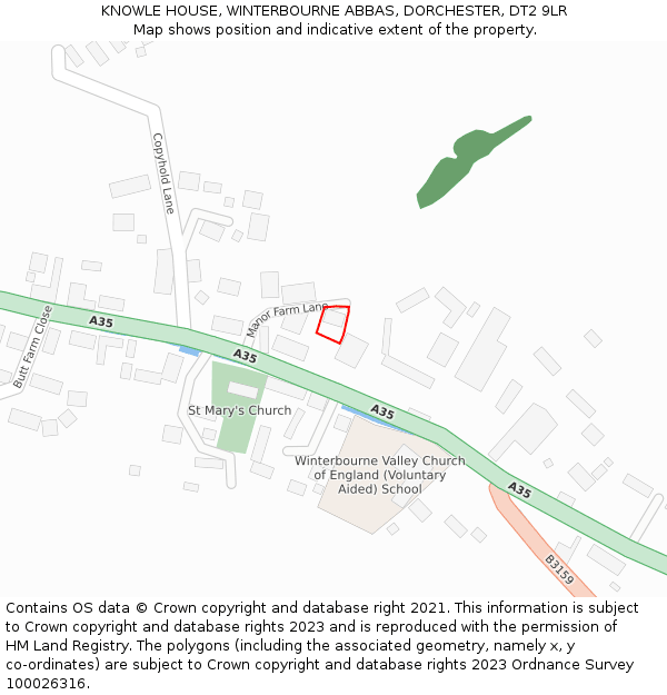 KNOWLE HOUSE, WINTERBOURNE ABBAS, DORCHESTER, DT2 9LR: Location map and indicative extent of plot