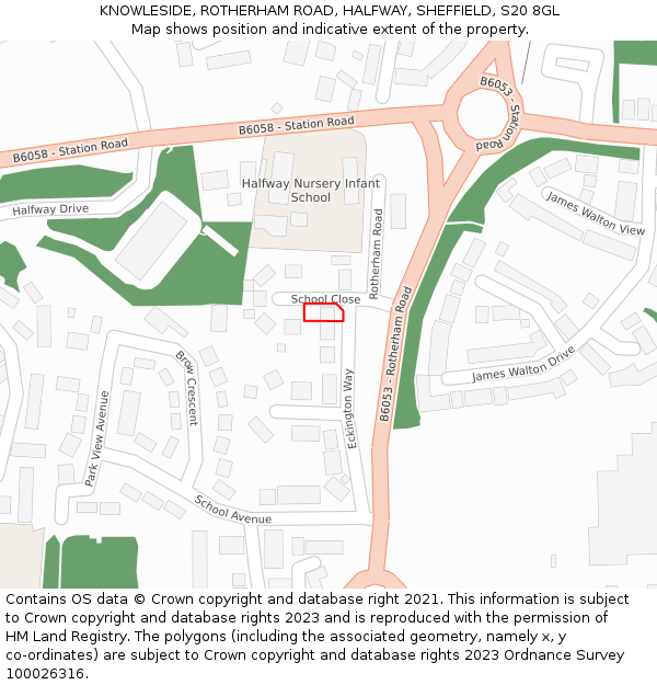 KNOWLESIDE, ROTHERHAM ROAD, HALFWAY, SHEFFIELD, S20 8GL: Location map and indicative extent of plot