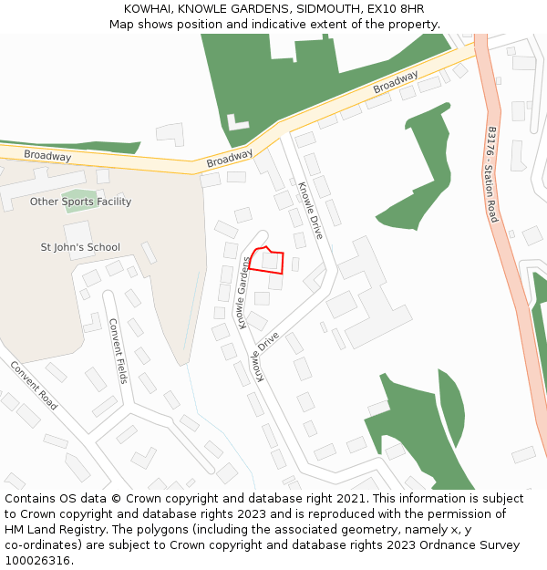 KOWHAI, KNOWLE GARDENS, SIDMOUTH, EX10 8HR: Location map and indicative extent of plot