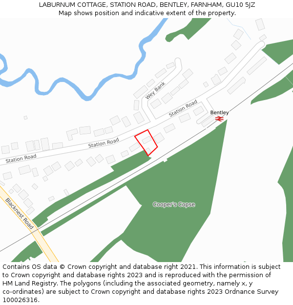 LABURNUM COTTAGE, STATION ROAD, BENTLEY, FARNHAM, GU10 5JZ: Location map and indicative extent of plot