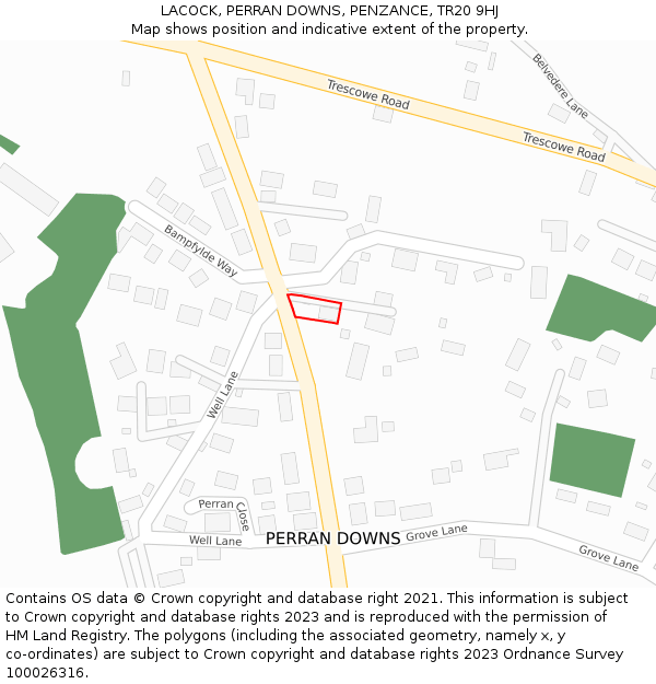 LACOCK, PERRAN DOWNS, PENZANCE, TR20 9HJ: Location map and indicative extent of plot