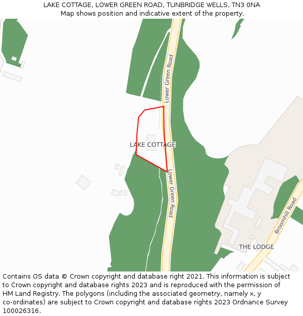 LAKE COTTAGE, LOWER GREEN ROAD, TUNBRIDGE WELLS, TN3 0NA: Location map and indicative extent of plot