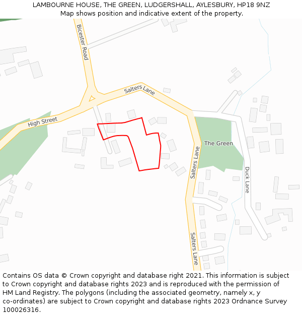 LAMBOURNE HOUSE, THE GREEN, LUDGERSHALL, AYLESBURY, HP18 9NZ: Location map and indicative extent of plot