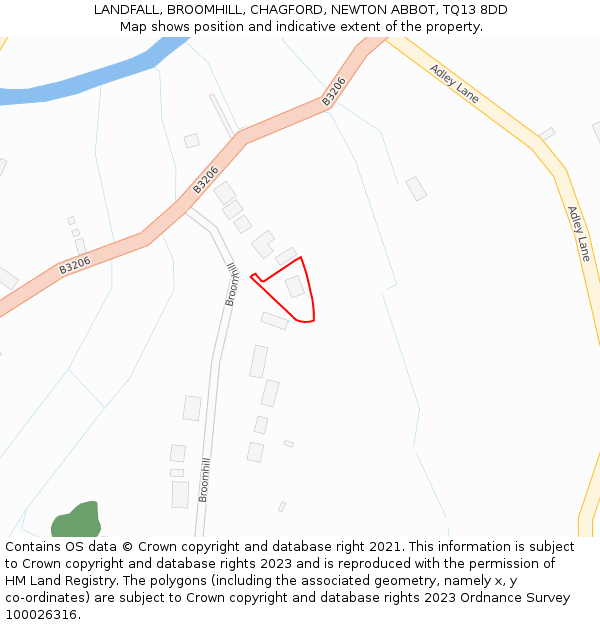 LANDFALL, BROOMHILL, CHAGFORD, NEWTON ABBOT, TQ13 8DD: Location map and indicative extent of plot