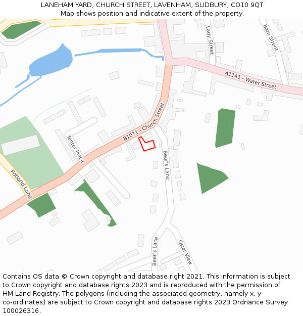 LANEHAM YARD, CHURCH STREET, LAVENHAM, SUDBURY, CO10 9QT: Location map and indicative extent of plot