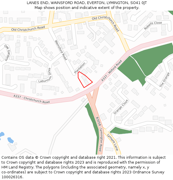 LANES END, WAINSFORD ROAD, EVERTON, LYMINGTON, SO41 0JT: Location map and indicative extent of plot