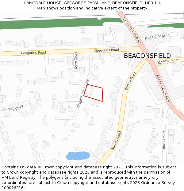 LANGDALE HOUSE, GREGORIES FARM LANE, BEACONSFIELD, HP9 1HJ: Location map and indicative extent of plot