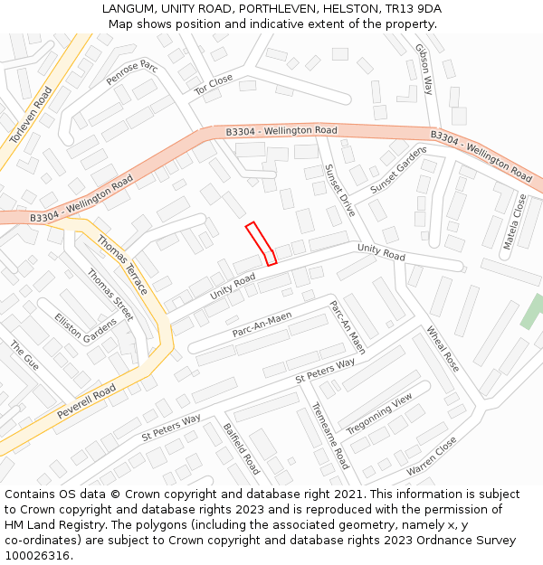 LANGUM, UNITY ROAD, PORTHLEVEN, HELSTON, TR13 9DA: Location map and indicative extent of plot