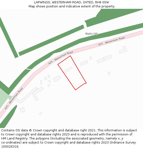 LAPWINGS, WESTERHAM ROAD, OXTED, RH8 0SW: Location map and indicative extent of plot