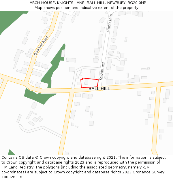 LARCH HOUSE, KNIGHTS LANE, BALL HILL, NEWBURY, RG20 0NP: Location map and indicative extent of plot