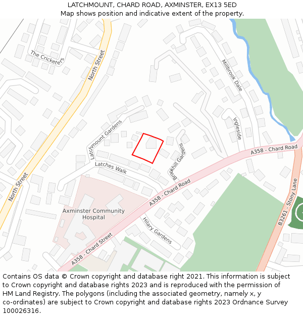 LATCHMOUNT, CHARD ROAD, AXMINSTER, EX13 5ED: Location map and indicative extent of plot