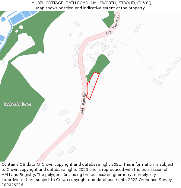 LAUREL COTTAGE, BATH ROAD, NAILSWORTH, STROUD, GL6 0QJ: Location map and indicative extent of plot