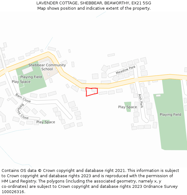 LAVENDER COTTAGE, SHEBBEAR, BEAWORTHY, EX21 5SG: Location map and indicative extent of plot