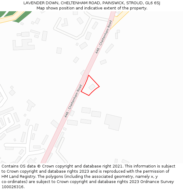 LAVENDER DOWN, CHELTENHAM ROAD, PAINSWICK, STROUD, GL6 6SJ: Location map and indicative extent of plot