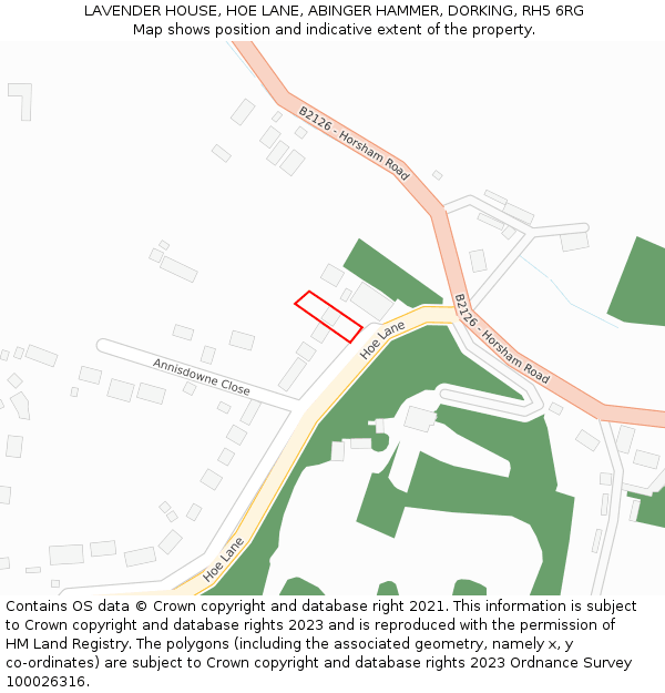 LAVENDER HOUSE, HOE LANE, ABINGER HAMMER, DORKING, RH5 6RG: Location map and indicative extent of plot