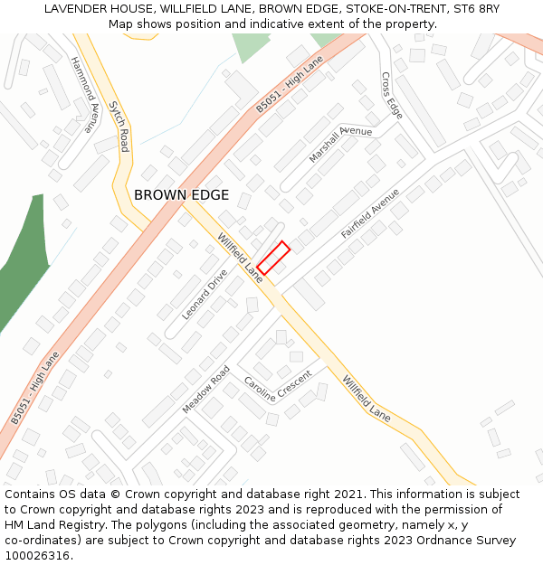 LAVENDER HOUSE, WILLFIELD LANE, BROWN EDGE, STOKE-ON-TRENT, ST6 8RY: Location map and indicative extent of plot