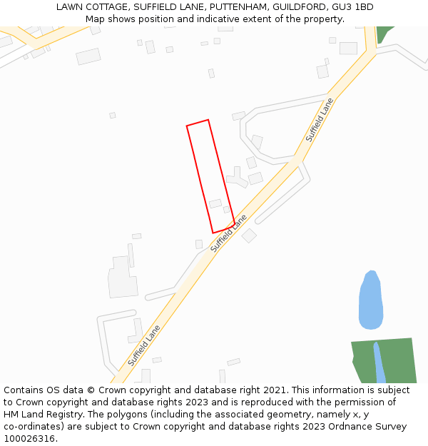 LAWN COTTAGE, SUFFIELD LANE, PUTTENHAM, GUILDFORD, GU3 1BD: Location map and indicative extent of plot