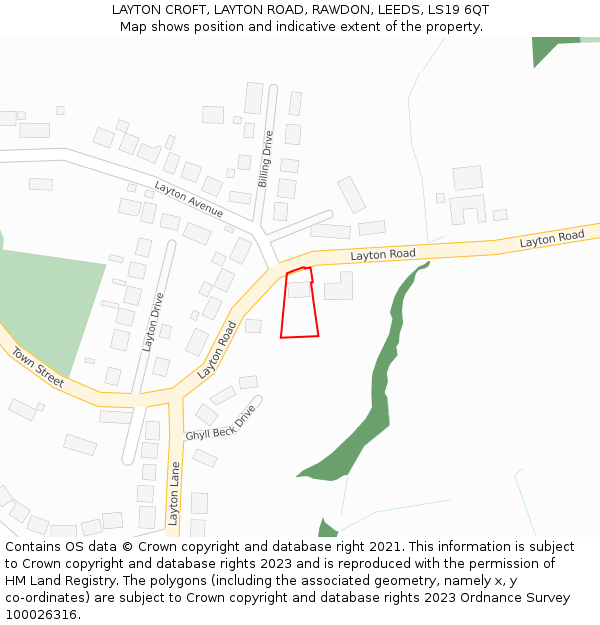 LAYTON CROFT, LAYTON ROAD, RAWDON, LEEDS, LS19 6QT: Location map and indicative extent of plot