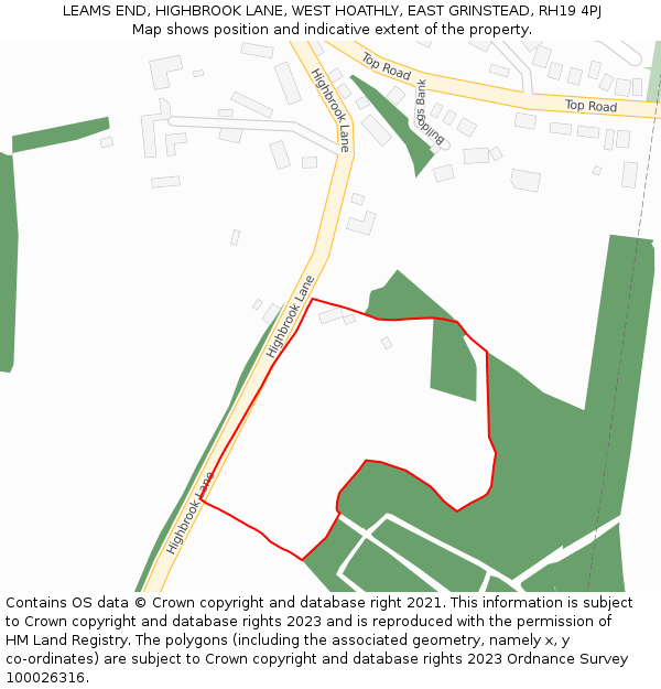 LEAMS END, HIGHBROOK LANE, WEST HOATHLY, EAST GRINSTEAD, RH19 4PJ: Location map and indicative extent of plot