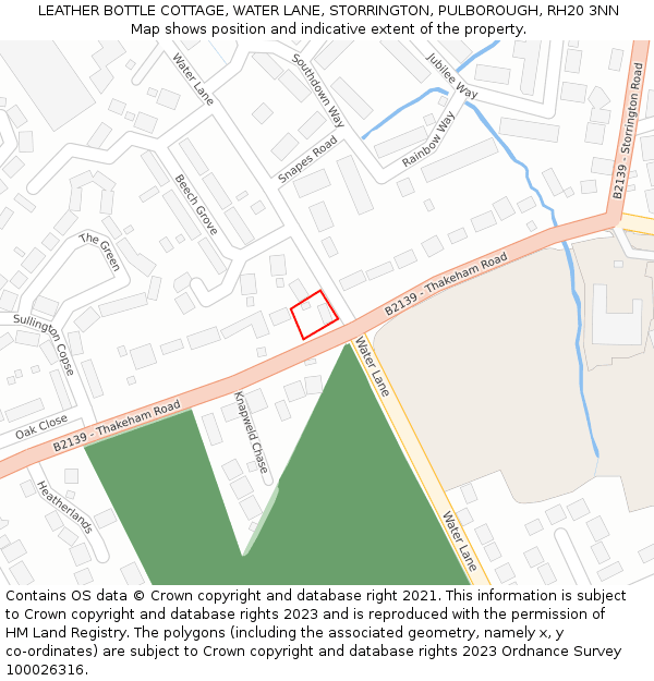 LEATHER BOTTLE COTTAGE, WATER LANE, STORRINGTON, PULBOROUGH, RH20 3NN: Location map and indicative extent of plot