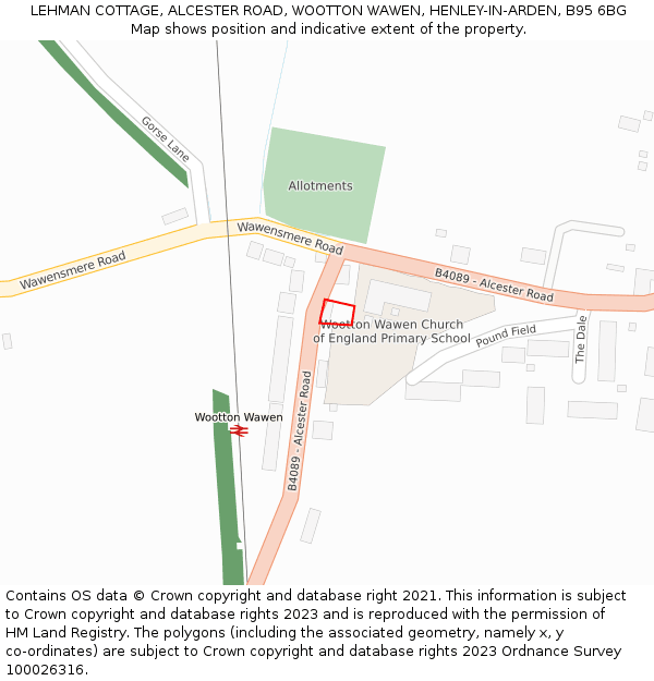 LEHMAN COTTAGE, ALCESTER ROAD, WOOTTON WAWEN, HENLEY-IN-ARDEN, B95 6BG: Location map and indicative extent of plot