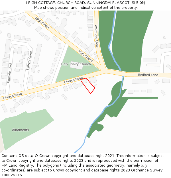 LEIGH COTTAGE, CHURCH ROAD, SUNNINGDALE, ASCOT, SL5 0NJ: Location map and indicative extent of plot