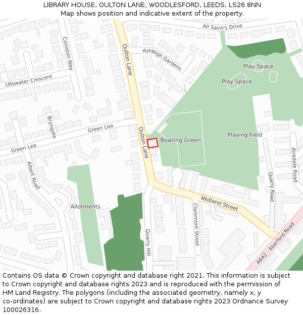 LIBRARY HOUSE, OULTON LANE, WOODLESFORD, LEEDS, LS26 8NN: Location map and indicative extent of plot