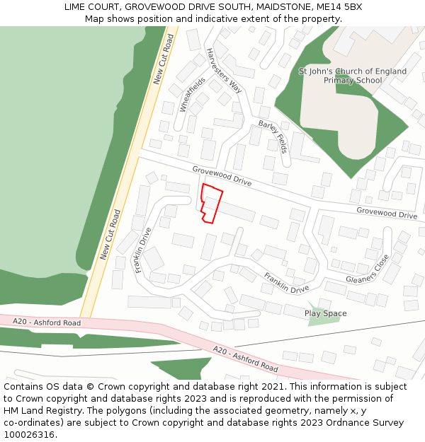 LIME COURT, GROVEWOOD DRIVE SOUTH, MAIDSTONE, ME14 5BX: Location map and indicative extent of plot