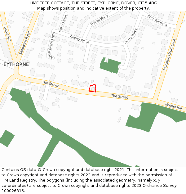 LIME TREE COTTAGE, THE STREET, EYTHORNE, DOVER, CT15 4BG: Location map and indicative extent of plot