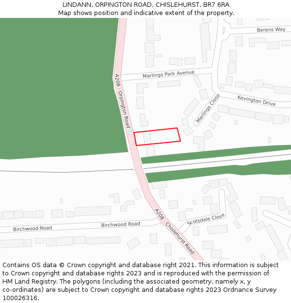 LINDANN, ORPINGTON ROAD, CHISLEHURST, BR7 6RA: Location map and indicative extent of plot