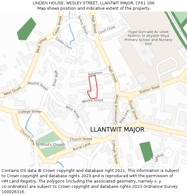 LINDEN HOUSE, WESLEY STREET, LLANTWIT MAJOR, CF61 1RA: Location map and indicative extent of plot