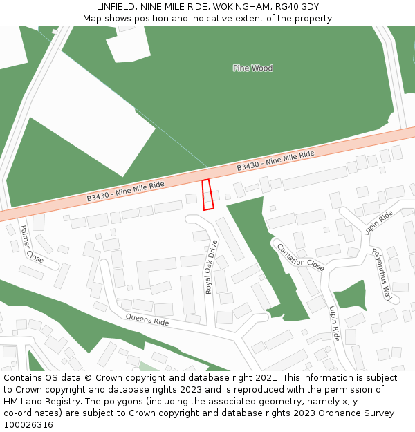 LINFIELD, NINE MILE RIDE, WOKINGHAM, RG40 3DY: Location map and indicative extent of plot