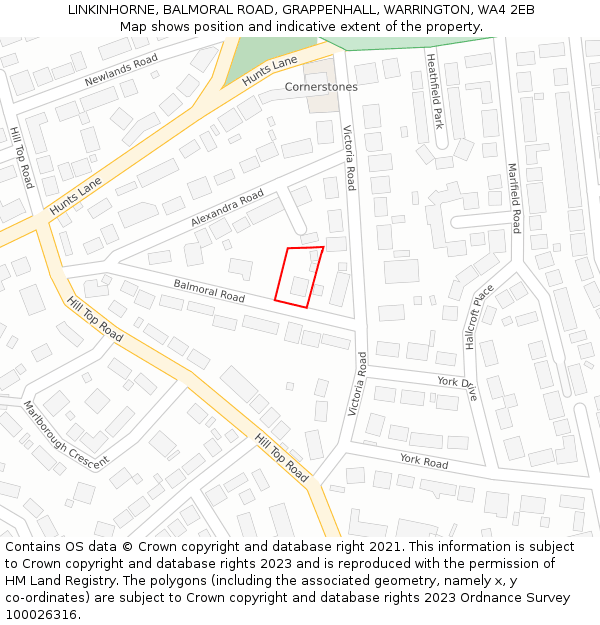 LINKINHORNE, BALMORAL ROAD, GRAPPENHALL, WARRINGTON, WA4 2EB: Location map and indicative extent of plot