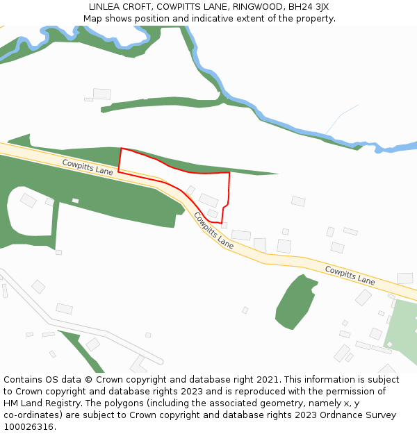 LINLEA CROFT, COWPITTS LANE, RINGWOOD, BH24 3JX: Location map and indicative extent of plot