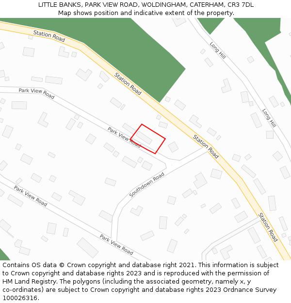 LITTLE BANKS, PARK VIEW ROAD, WOLDINGHAM, CATERHAM, CR3 7DL: Location map and indicative extent of plot