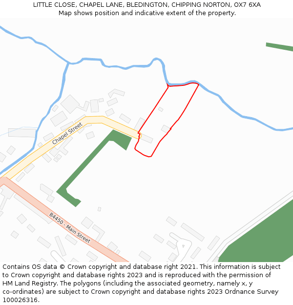 LITTLE CLOSE, CHAPEL LANE, BLEDINGTON, CHIPPING NORTON, OX7 6XA: Location map and indicative extent of plot