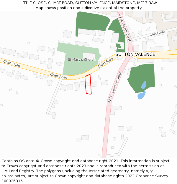 LITTLE CLOSE, CHART ROAD, SUTTON VALENCE, MAIDSTONE, ME17 3AW: Location map and indicative extent of plot