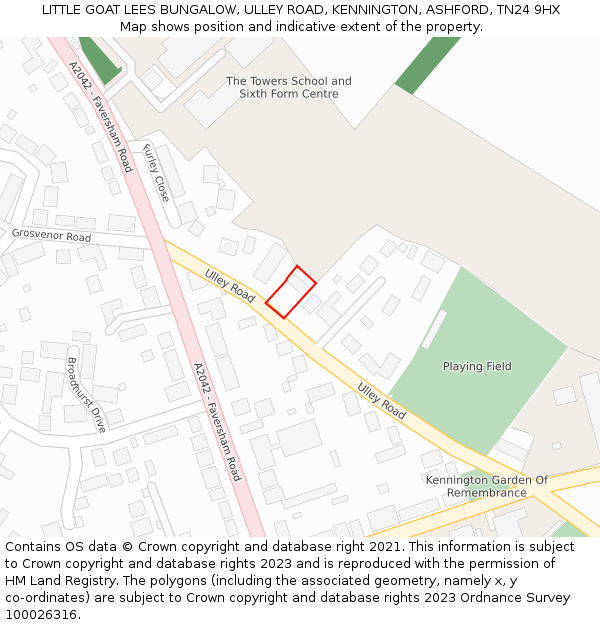 LITTLE GOAT LEES BUNGALOW, ULLEY ROAD, KENNINGTON, ASHFORD, TN24 9HX: Location map and indicative extent of plot