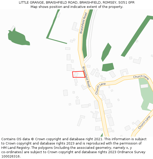 LITTLE GRANGE, BRAISHFIELD ROAD, BRAISHFIELD, ROMSEY, SO51 0PR: Location map and indicative extent of plot