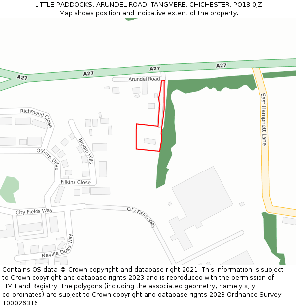 LITTLE PADDOCKS, ARUNDEL ROAD, TANGMERE, CHICHESTER, PO18 0JZ: Location map and indicative extent of plot