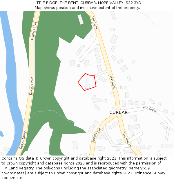 LITTLE RIDGE, THE BENT, CURBAR, HOPE VALLEY, S32 3YD: Location map and indicative extent of plot