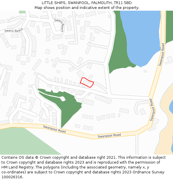 LITTLE SHIPS, SWANPOOL, FALMOUTH, TR11 5BD: Location map and indicative extent of plot