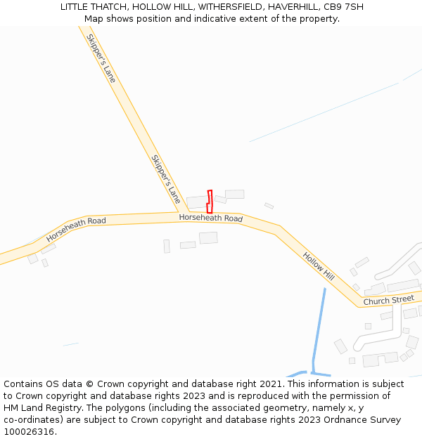 LITTLE THATCH, HOLLOW HILL, WITHERSFIELD, HAVERHILL, CB9 7SH: Location map and indicative extent of plot