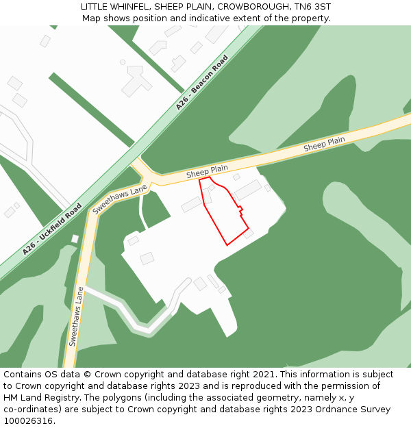 LITTLE WHINFEL, SHEEP PLAIN, CROWBOROUGH, TN6 3ST: Location map and indicative extent of plot