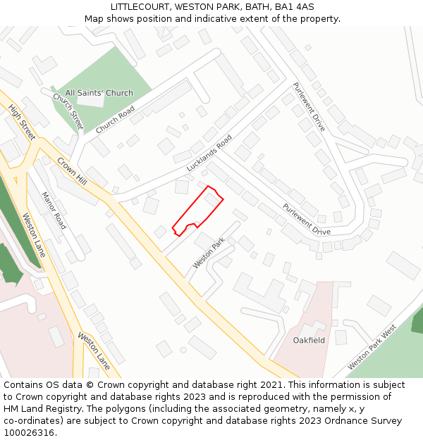 LITTLECOURT, WESTON PARK, BATH, BA1 4AS: Location map and indicative extent of plot