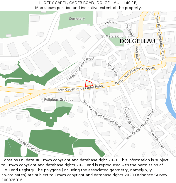 LLOFT Y CAPEL, CADER ROAD, DOLGELLAU, LL40 1RJ: Location map and indicative extent of plot