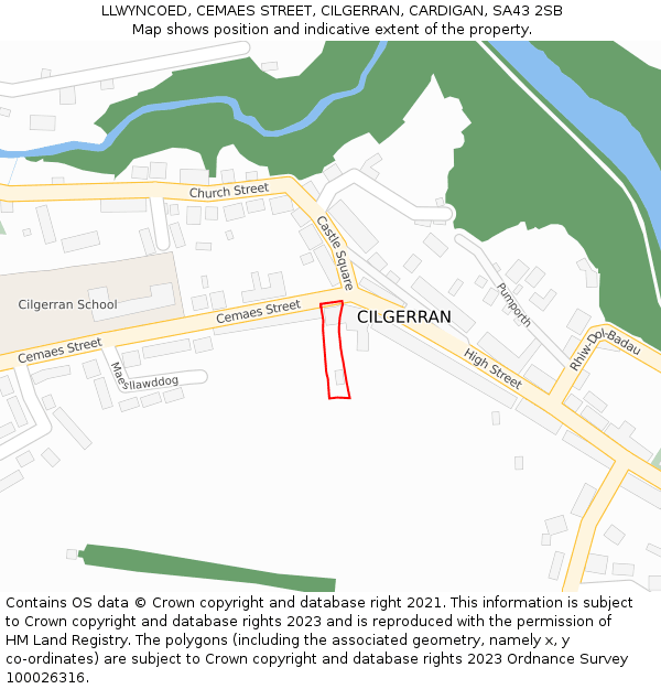 LLWYNCOED, CEMAES STREET, CILGERRAN, CARDIGAN, SA43 2SB: Location map and indicative extent of plot