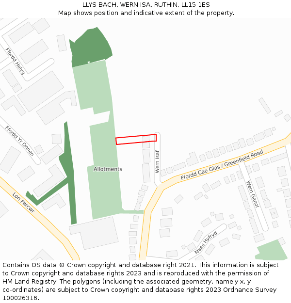 LLYS BACH, WERN ISA, RUTHIN, LL15 1ES: Location map and indicative extent of plot