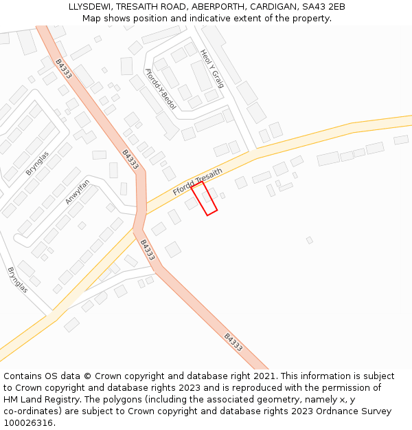 LLYSDEWI, TRESAITH ROAD, ABERPORTH, CARDIGAN, SA43 2EB: Location map and indicative extent of plot