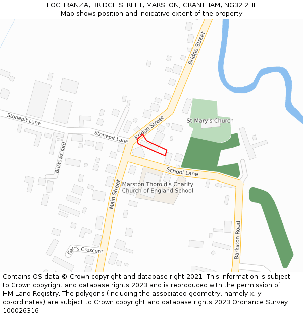 LOCHRANZA, BRIDGE STREET, MARSTON, GRANTHAM, NG32 2HL: Location map and indicative extent of plot